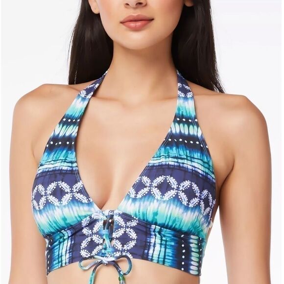 Bleu by Rod Beattie Lace-Up Halter Bikini Top Women's 14 Navy Blue padded swim - Picture 3 of 9